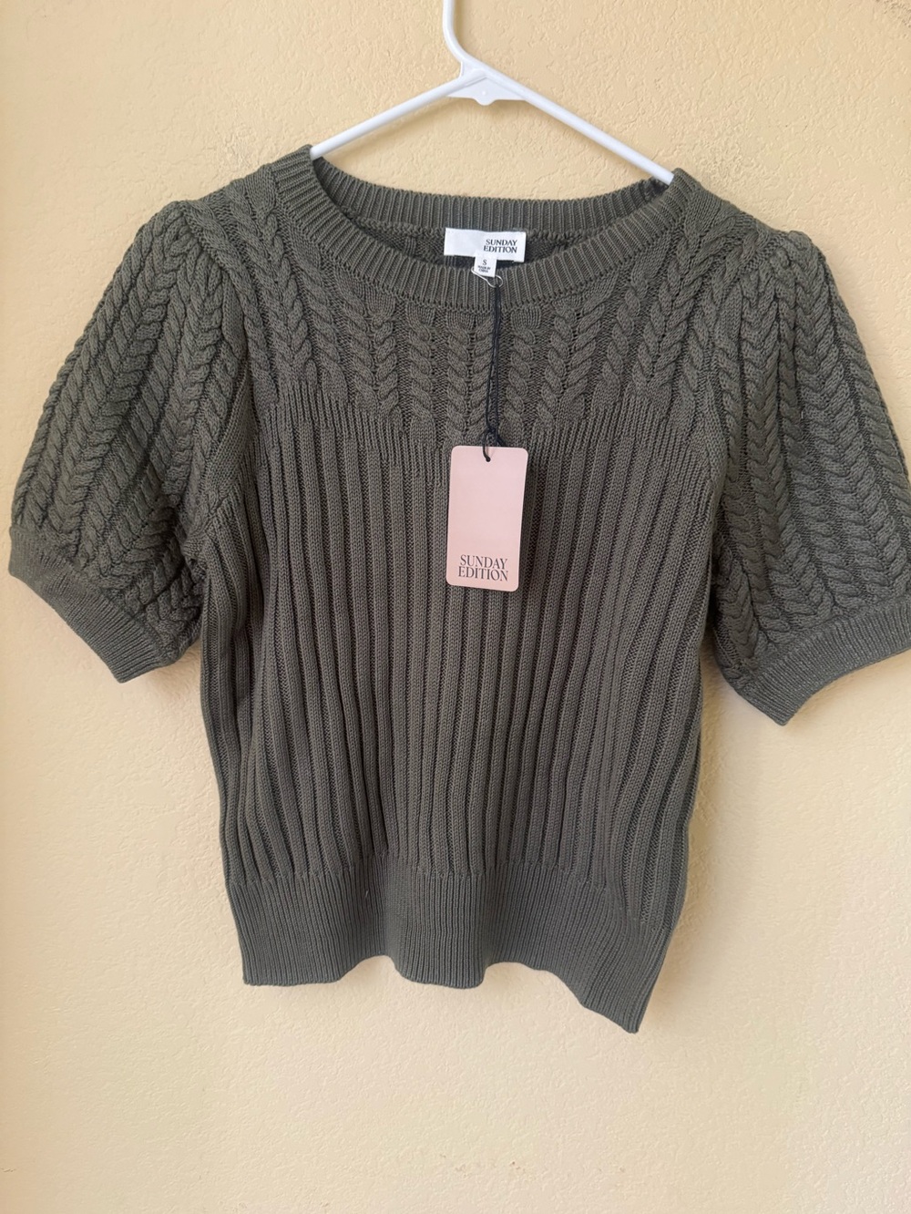 Sunday Edition Kairo Cable Knit Sweater Top in Olive Size Small NEW